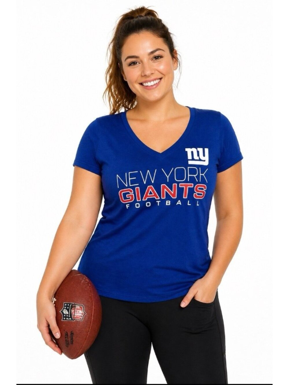 Woman's New York Giants T Shirt from NFL - Size M Blue V Neck